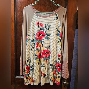 Floral Striped Long Sleeve Top